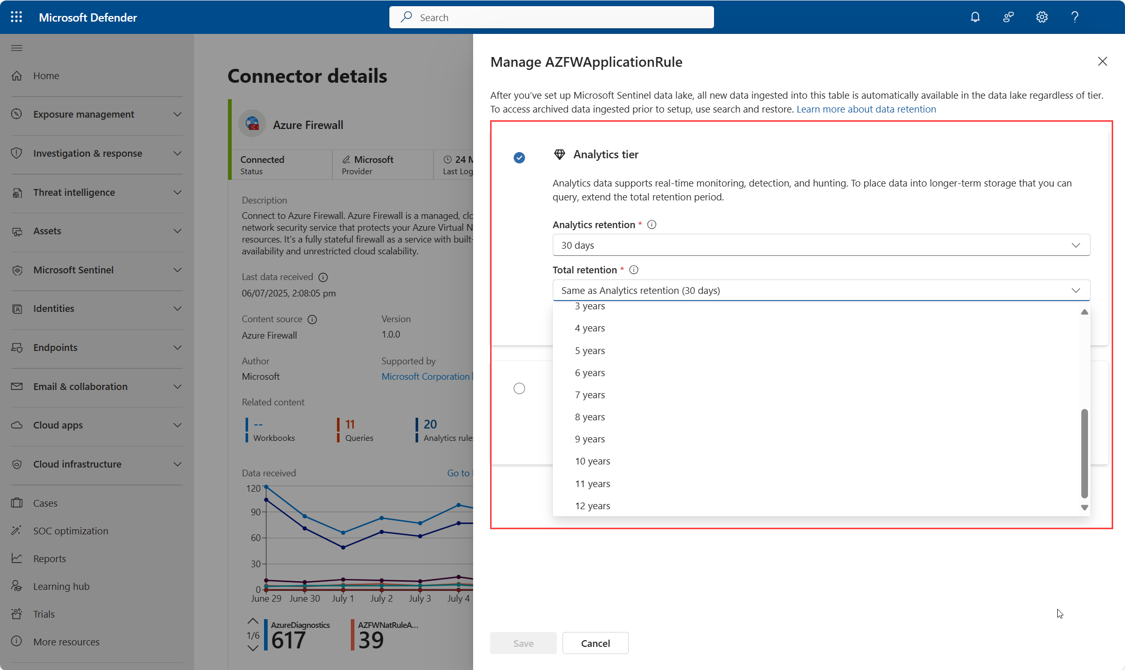 A screenshot showing the analytics and data lake tier options.