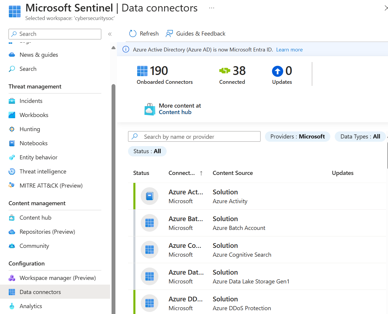 Screenshot of the data connectors gallery.