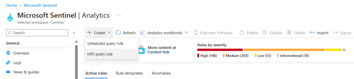 Screenshot shows how to create a new NRT rule.
