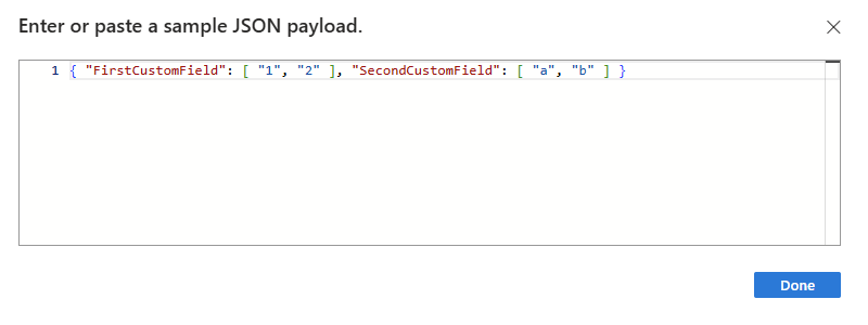 Screenshot shows sample JSON payload.