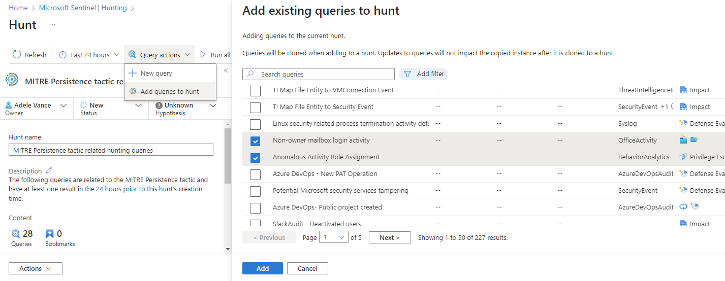 Screenshot shows query actions menu in the queries tab page.
