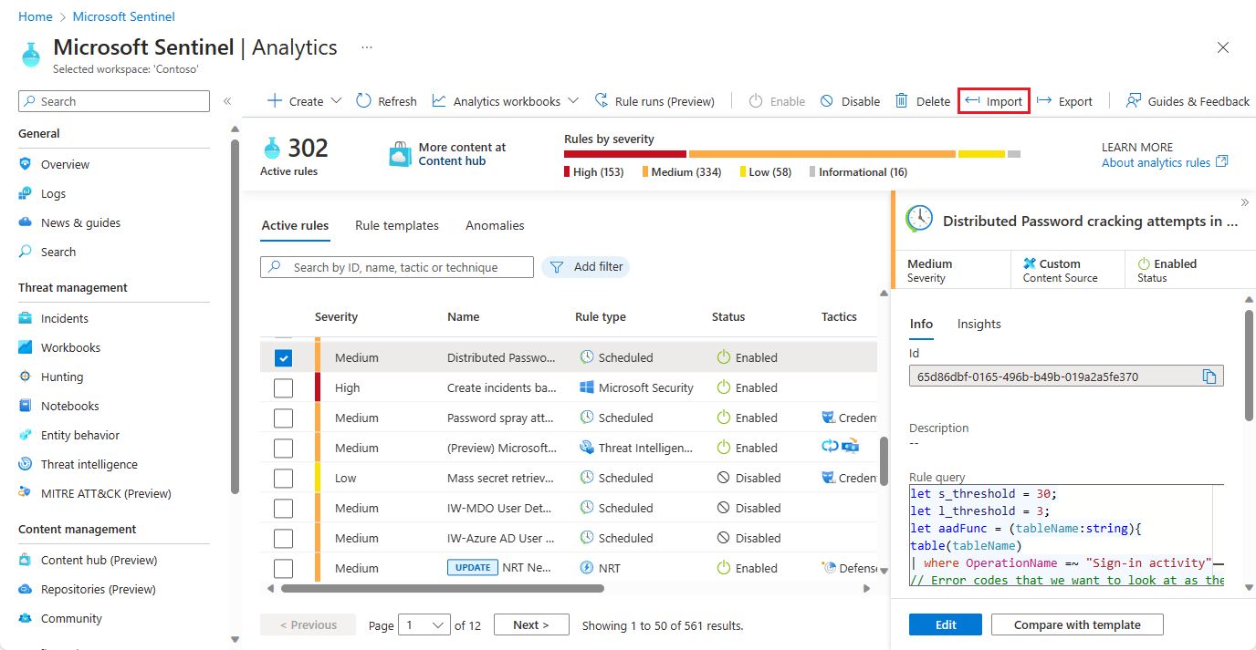 Import analytics rule