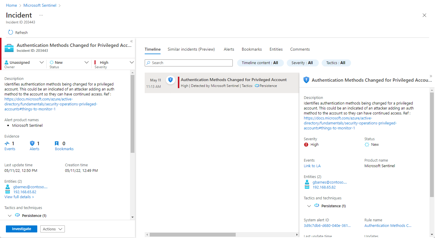 Screenshot of view of alert details.