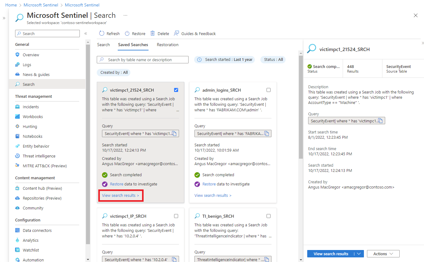 Screenshot that shows the link to view search results at the bottom of the search job card.