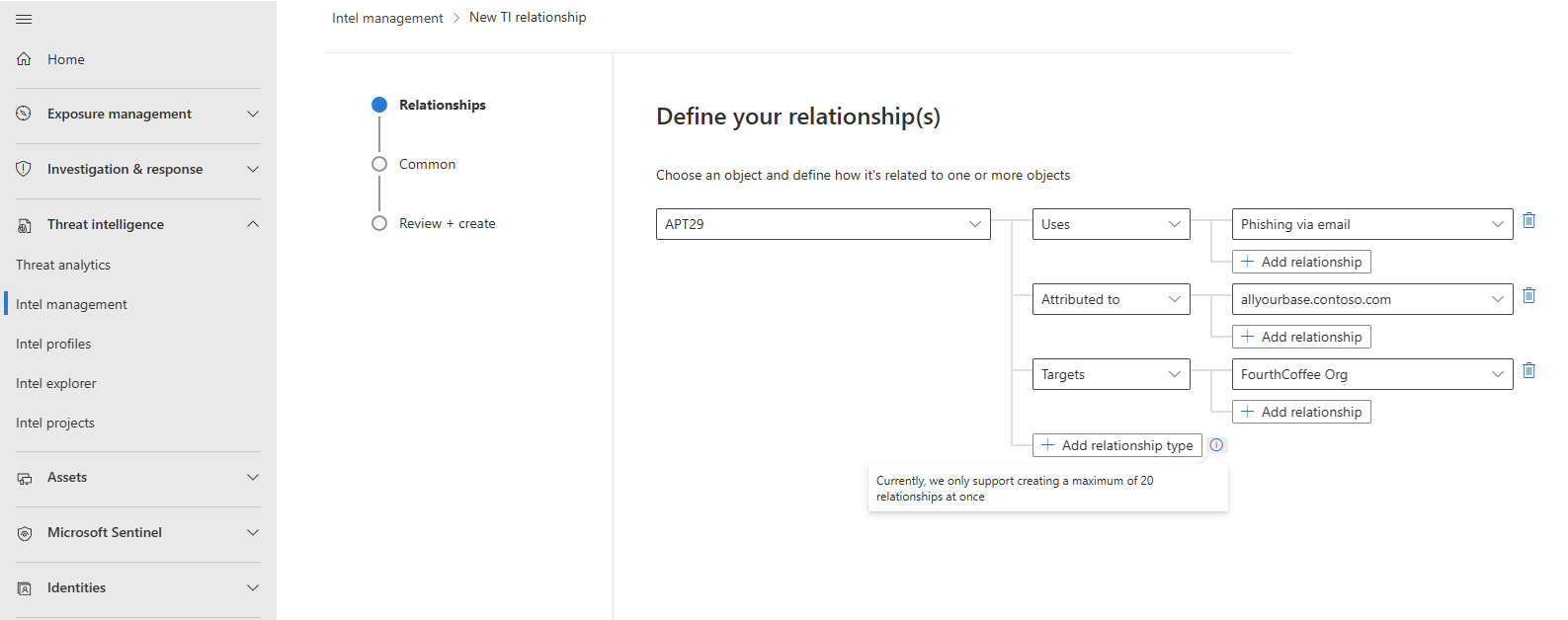 Screenshot showing the relationship builder.