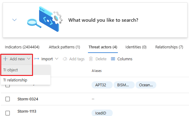 Screenshot that shows adding a new threat indicator.