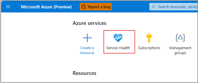 Screenshot of Resource Health option.