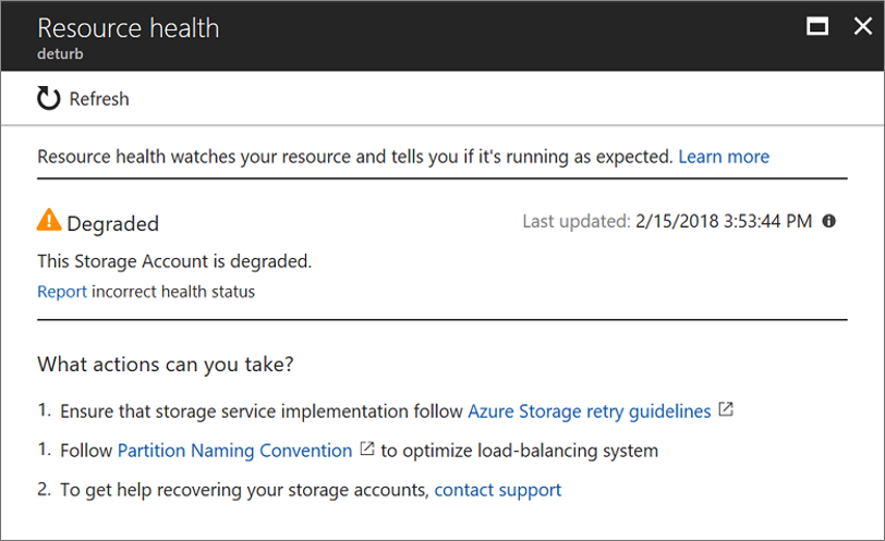 Screenshot that shows status of *Degraded* for a virtual machine.