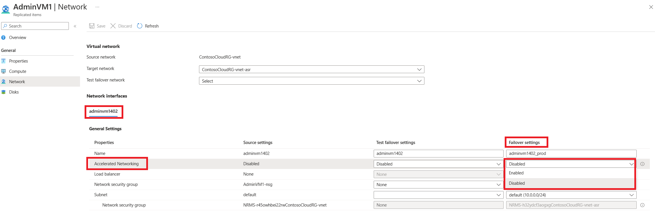 Screenshot of Enable Accelerated Networking.
