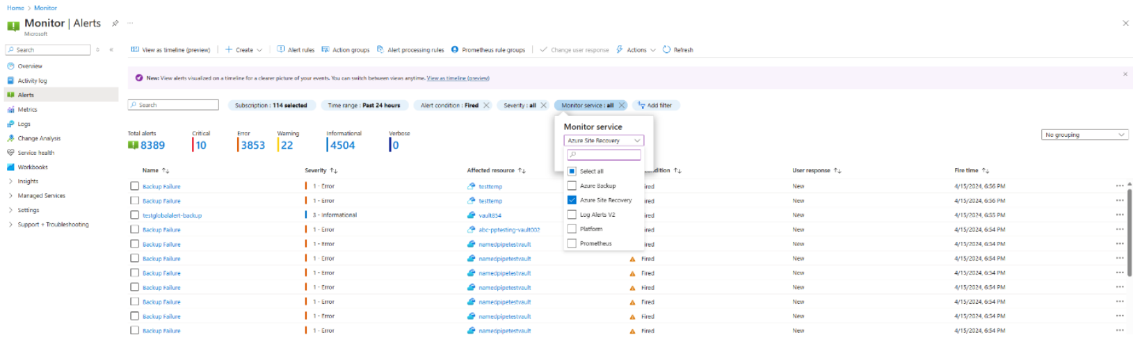 Screenshot displays Viewing alerts via Azure Monitor in portal.