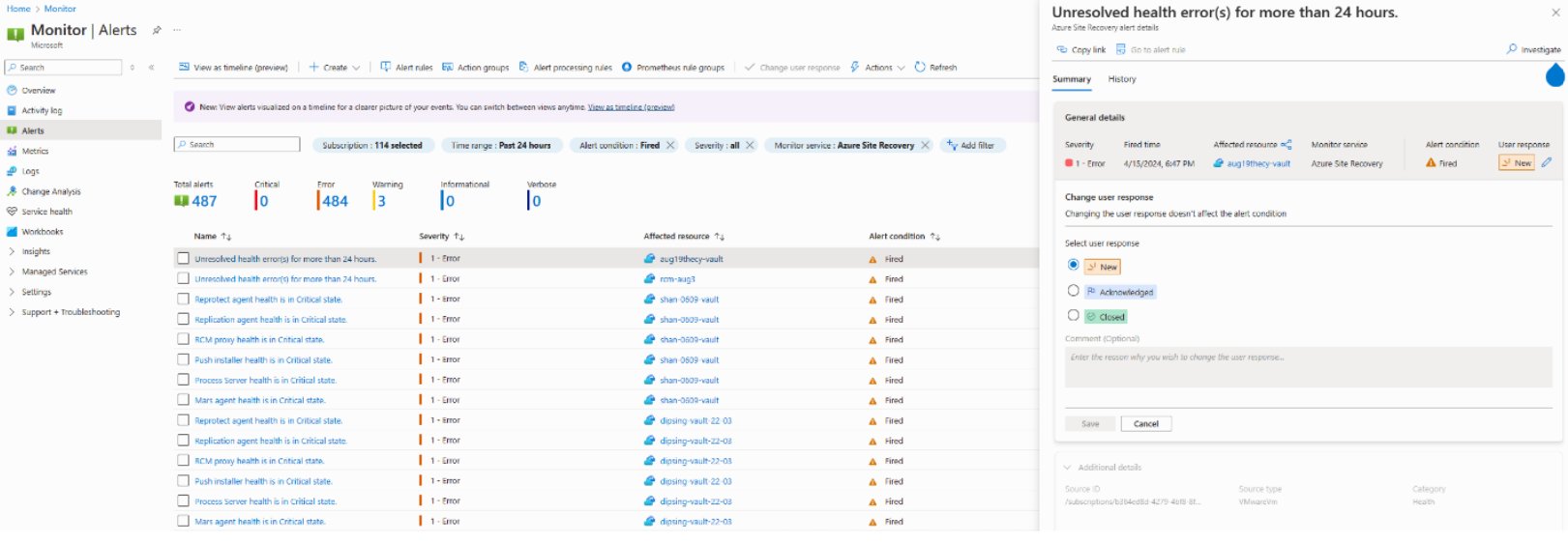 Screenshot displays alert details via Azure Monitor in portal.
