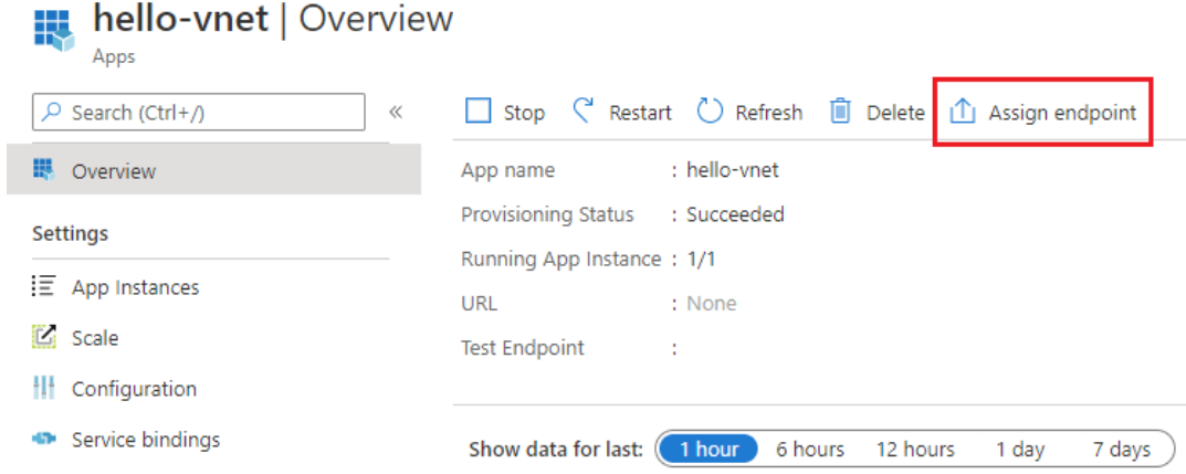 Screenshot of the Azure portal that shows the Overview page with Assign endpoint highlighted.