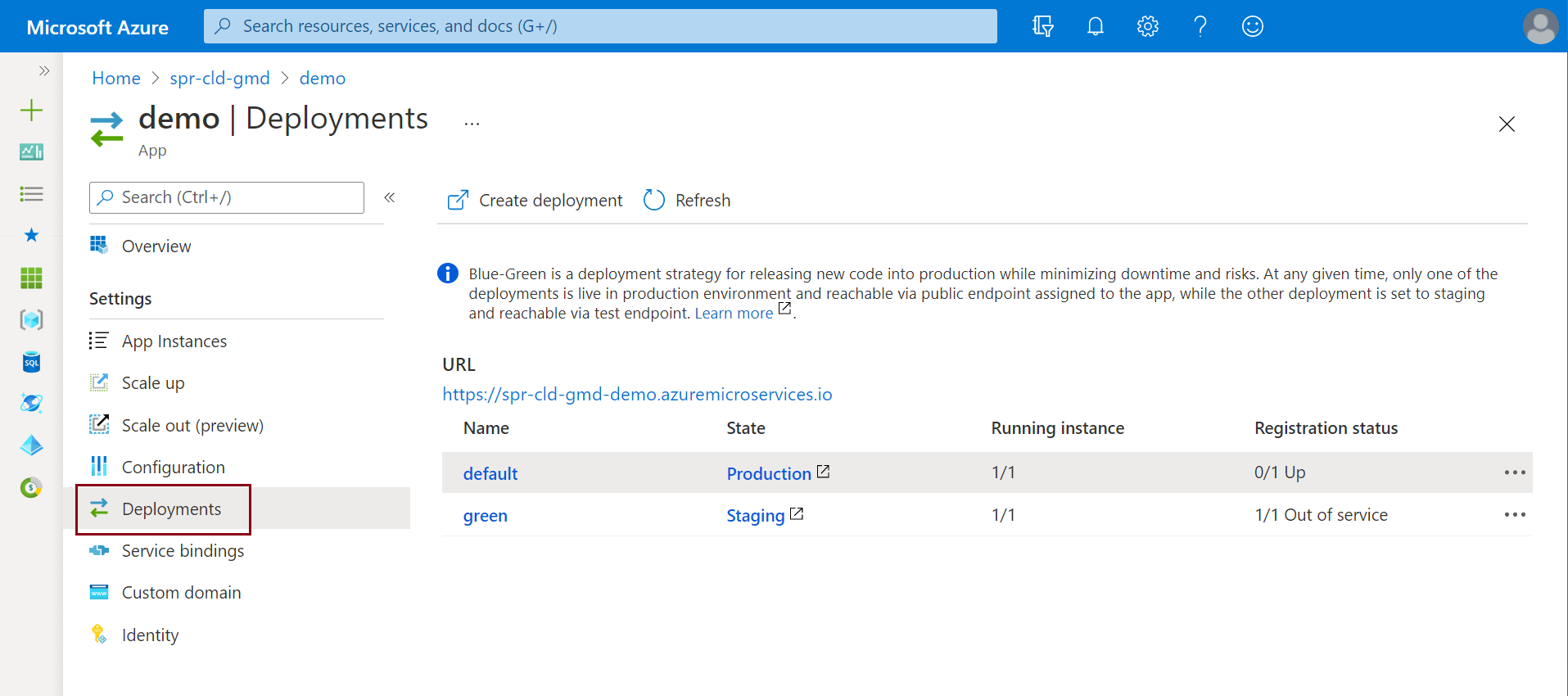 Screenshot that shows listed app deployments.