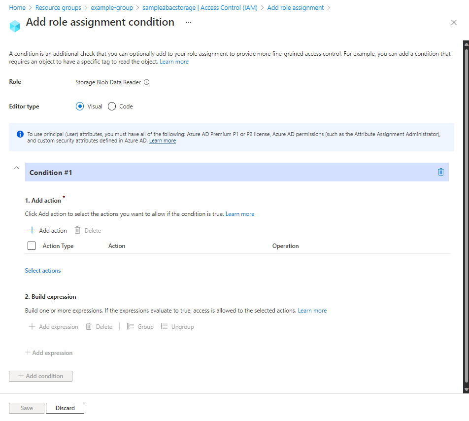 Screenshot of Add role assignment condition page for a new condition.