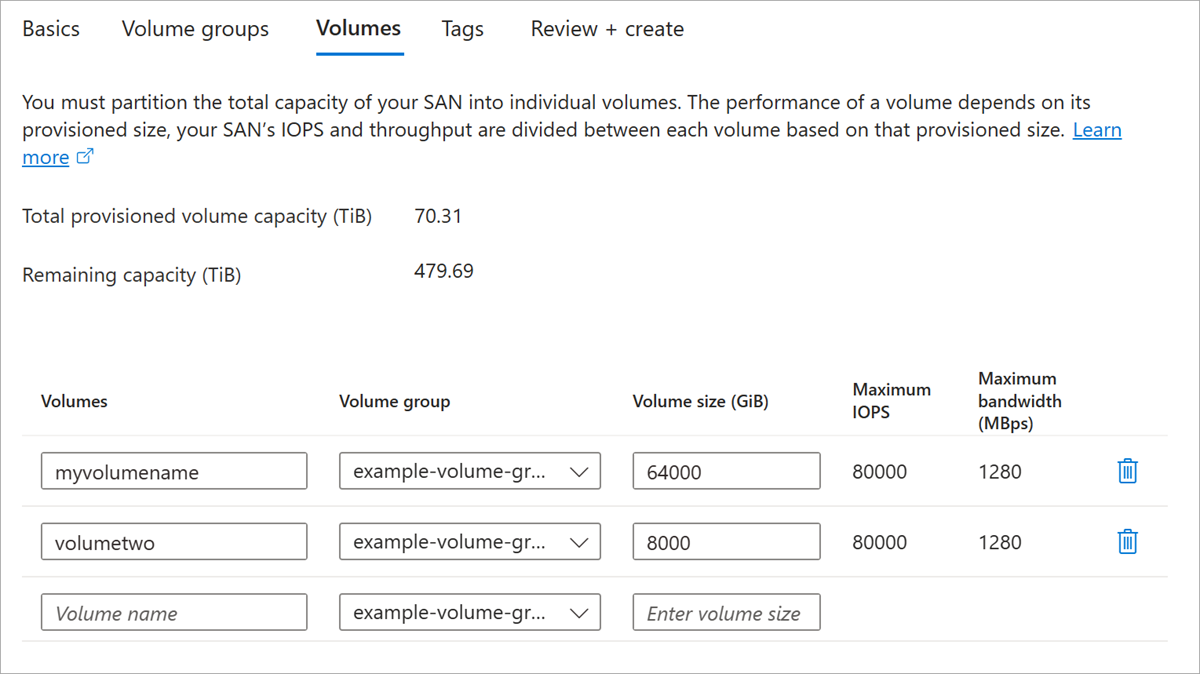 Screenshot of volume creation.