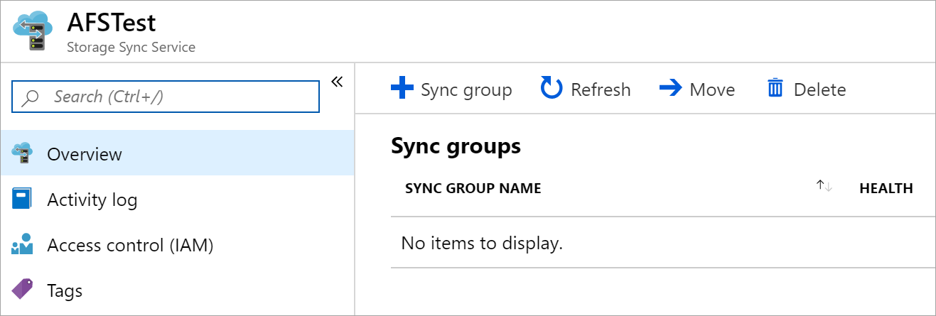Screenshot of the pane for sync groups in the Azure portal.