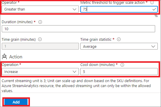 Screenshot showing adding a rule metric options.