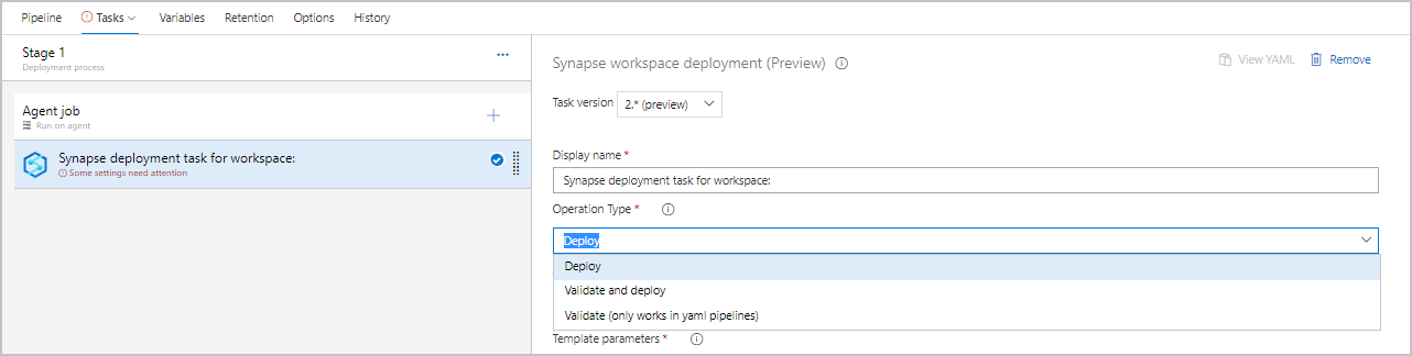 Screenshot that shows the selection of operation deploy.