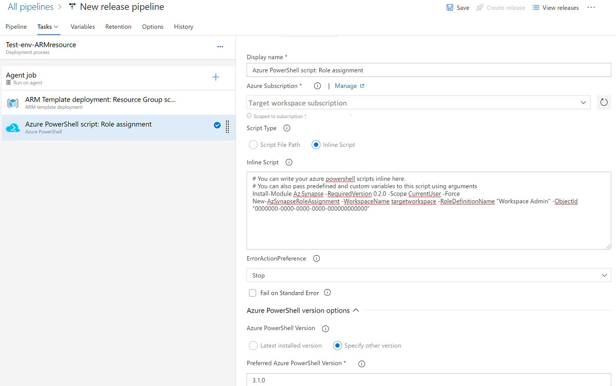 Screenshot that demonstrates running a PowerShell script to grant permissions.