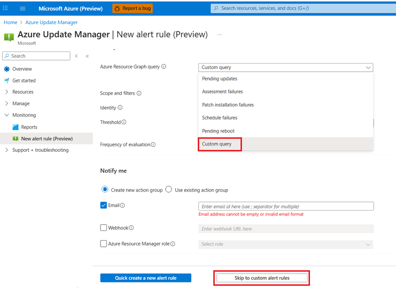 Screenshot that shows how to create alert custom rules.