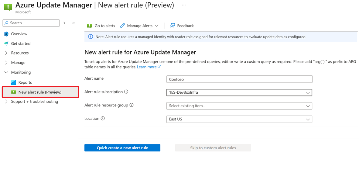 Screenshot that shows how to create new alerts rule.