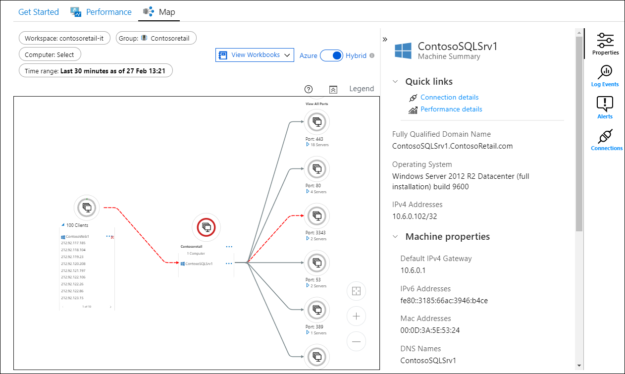 Screenshot of the VM insights 'Map' view.