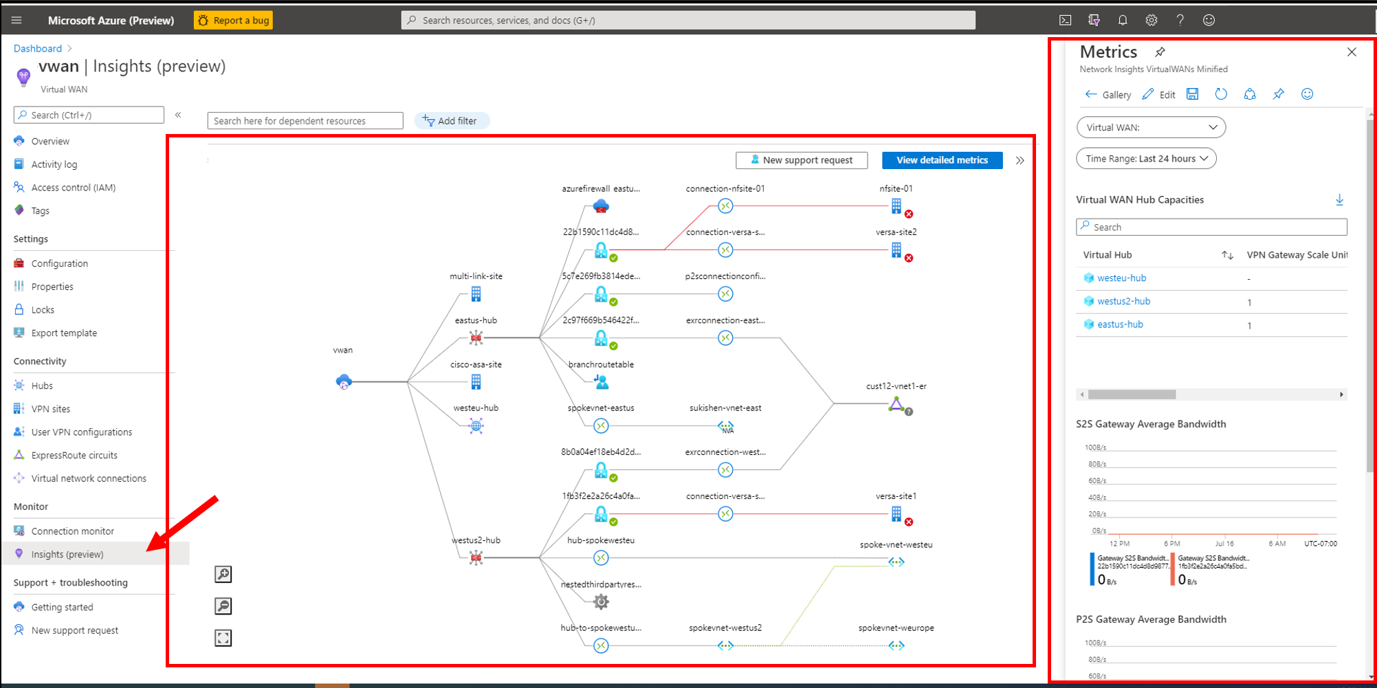Screenshot that shows the Insights view.