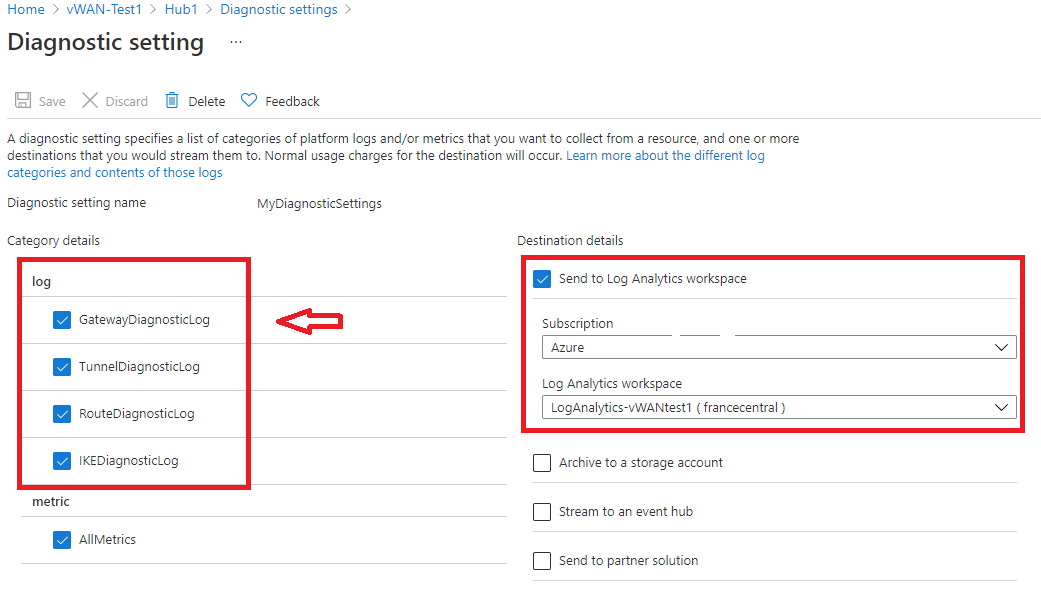 Screenshot for Select Diagnostic Log settings.
