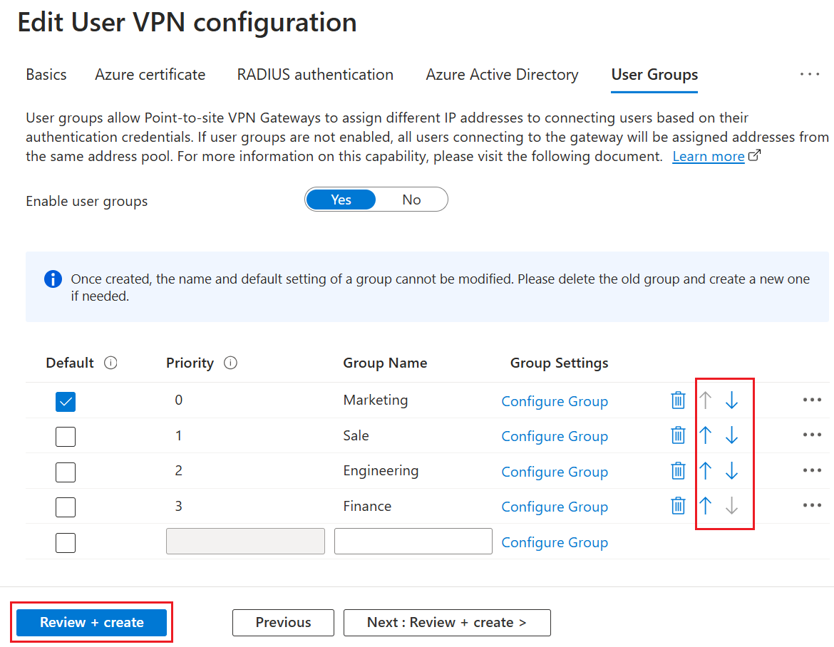Screenshot of adjusting the priority order.