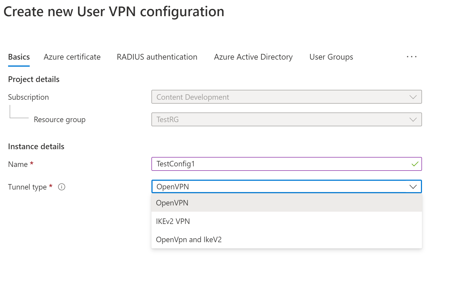 Screenshot of the Basics page.