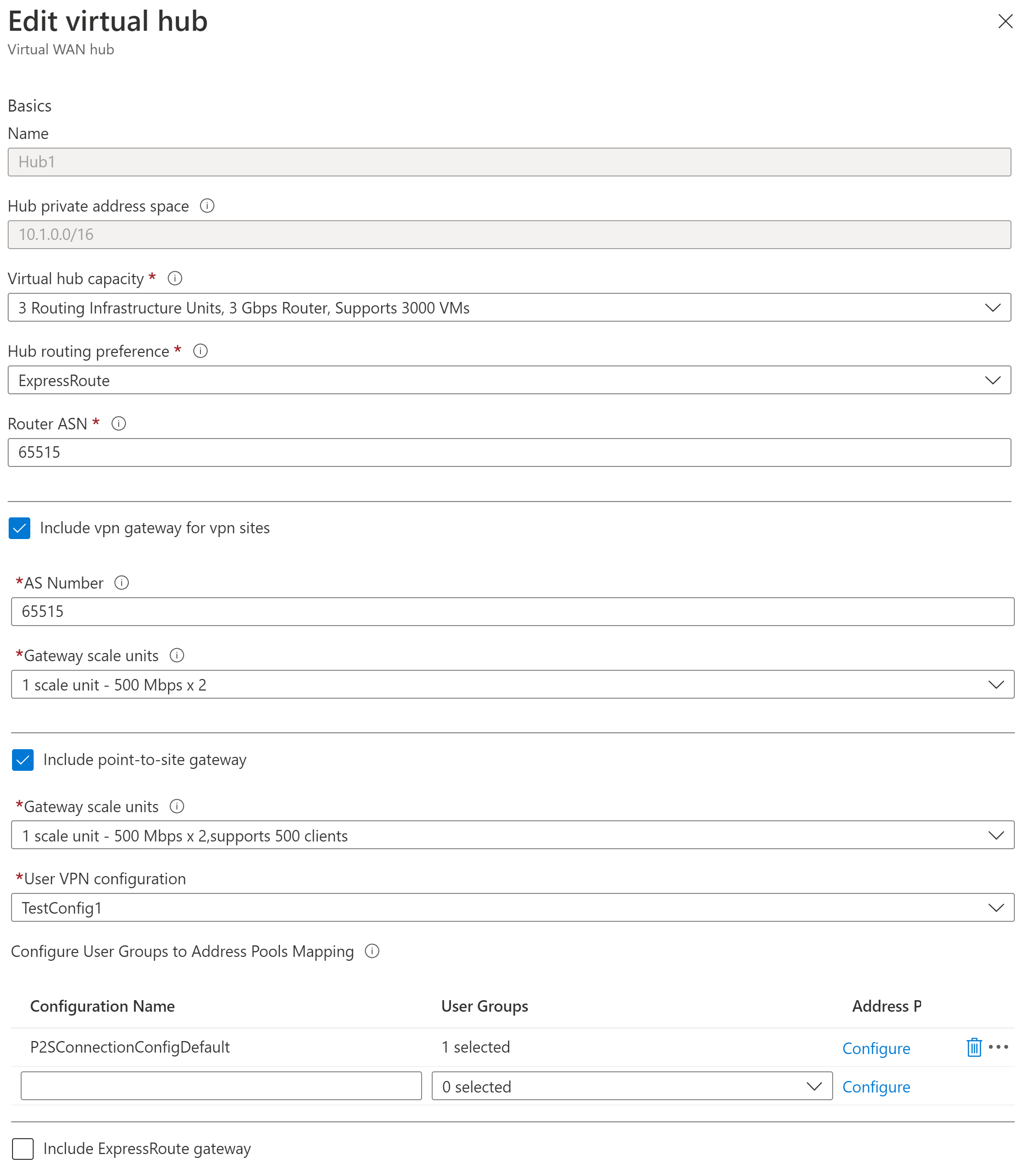 Screenshot shows the Edit virtual hub.