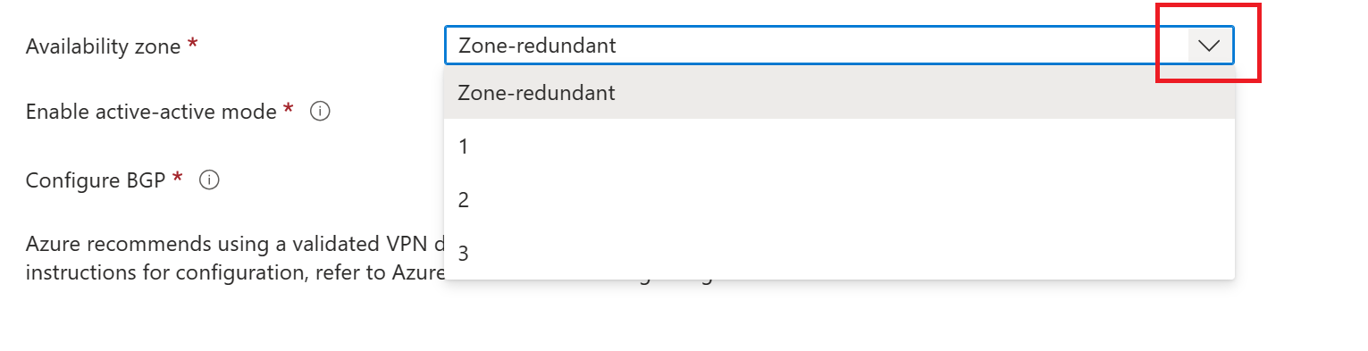 Screenshot shows the availability zone dropdown to select an availability zone.