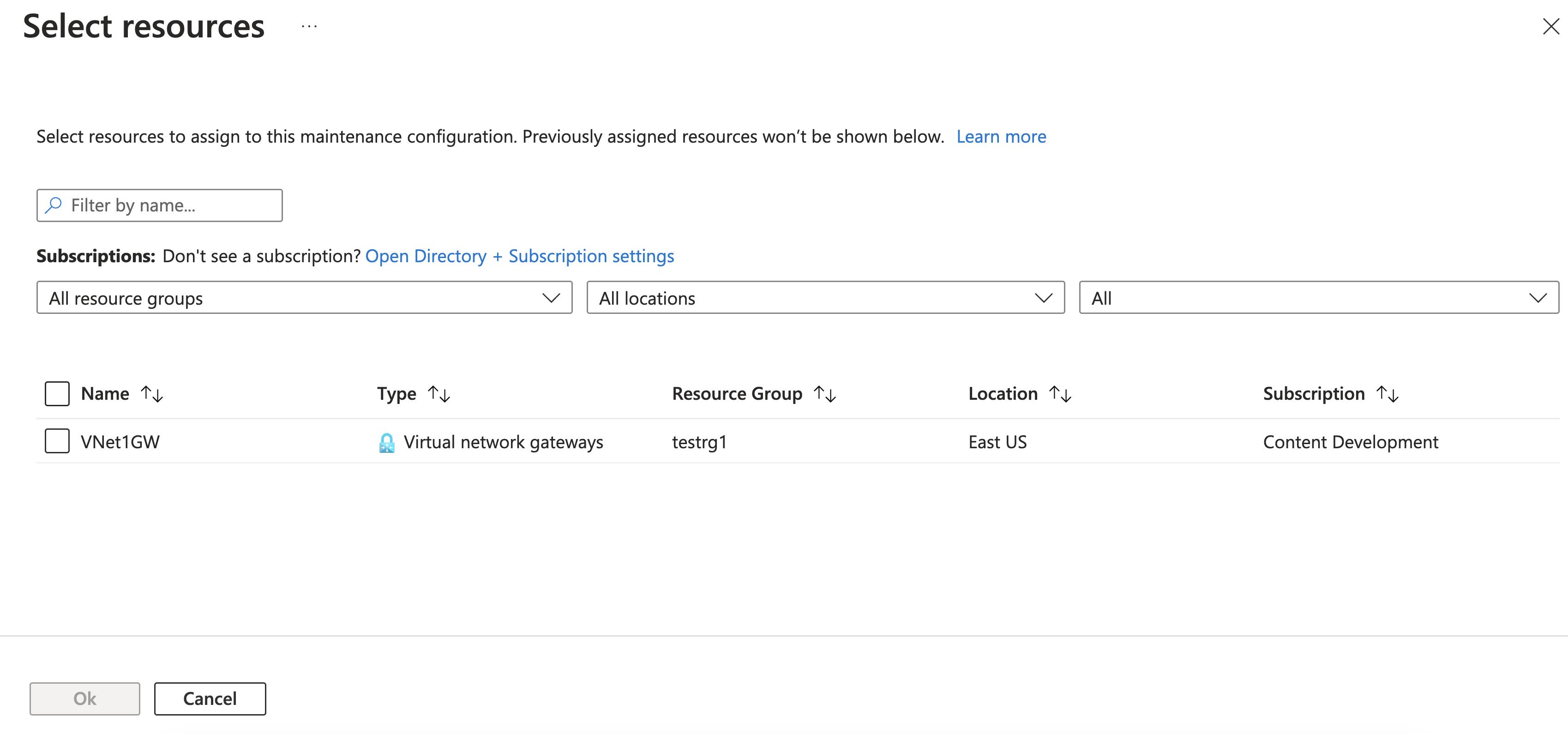 Screenshot showing the select resources page.