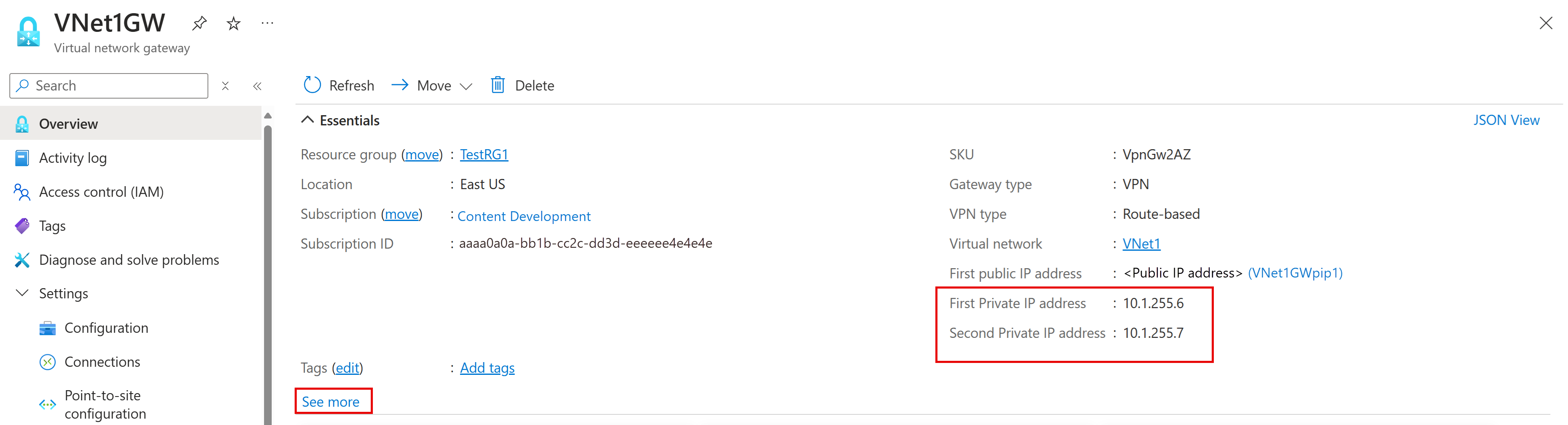 Screenshot of the Overview page with See More selected.