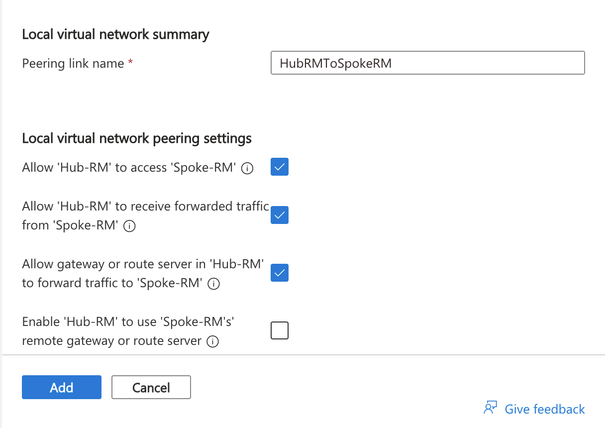 Screenshot shows values for remote virtual network.