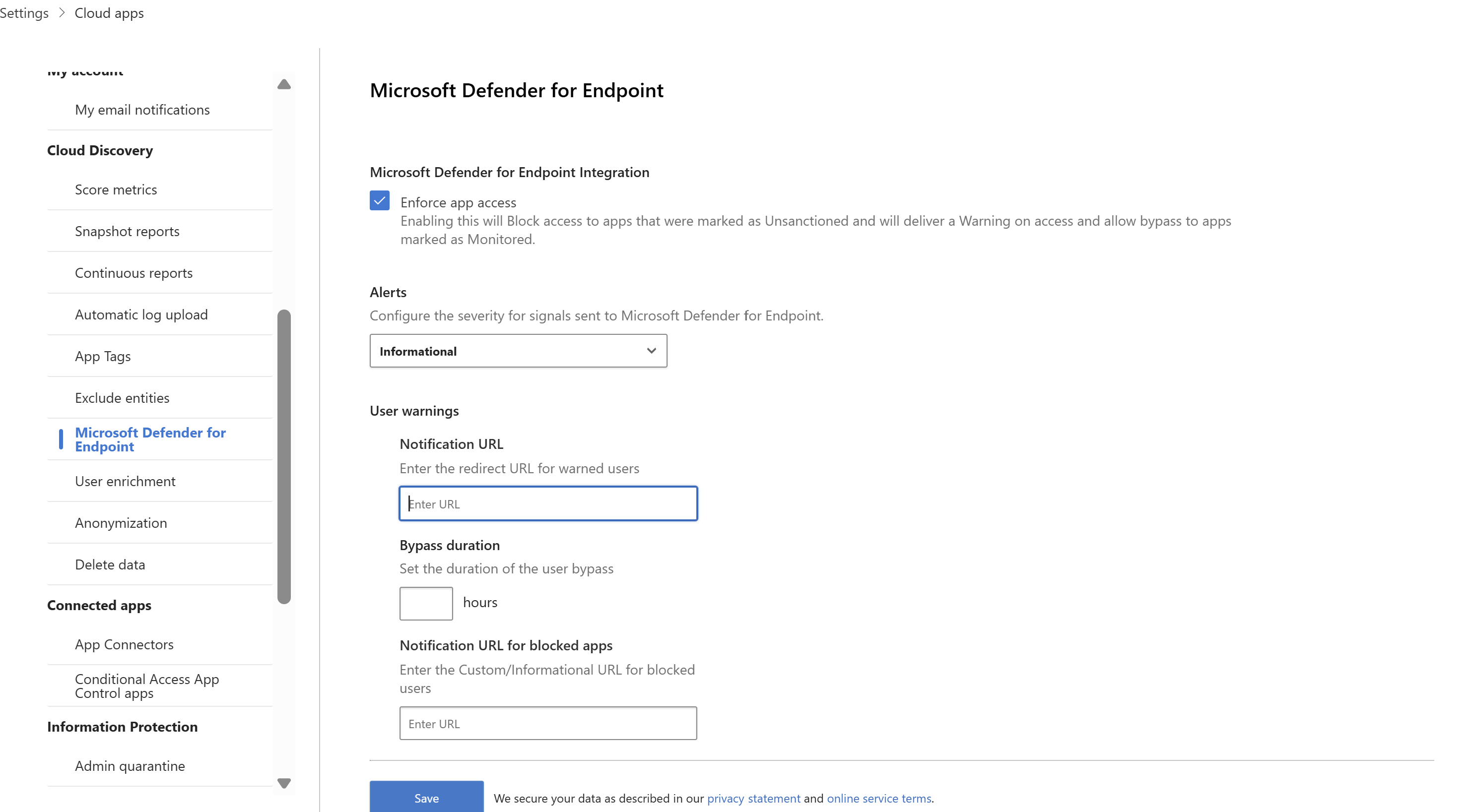 Screenshot showing configuration of adding custom URL for blocked apps.