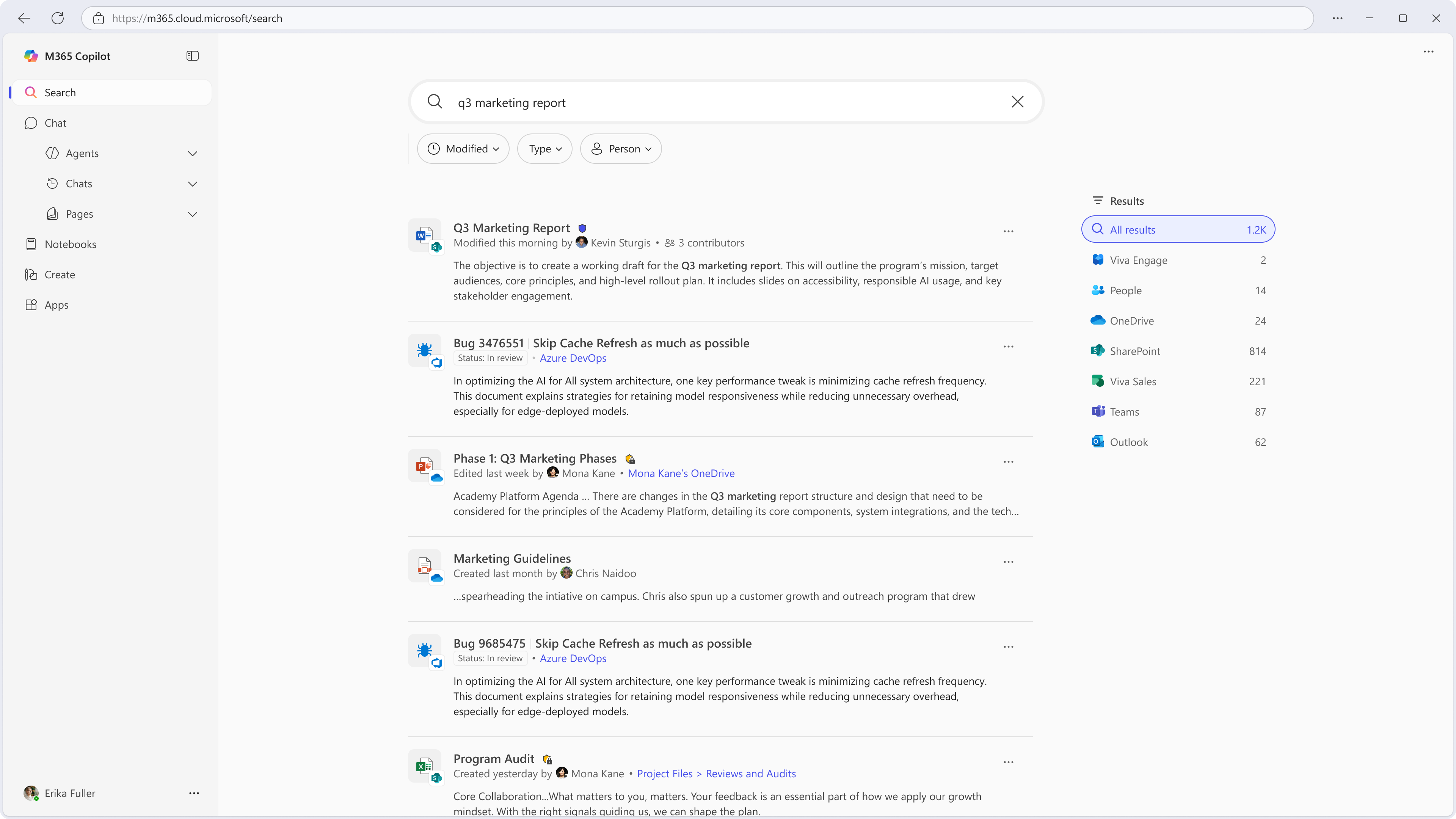 Screenshot that shows Microsoft 365 Copilot Search results.