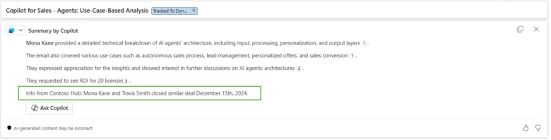 Enriched email summary on canvas Enriched email summary on canvas