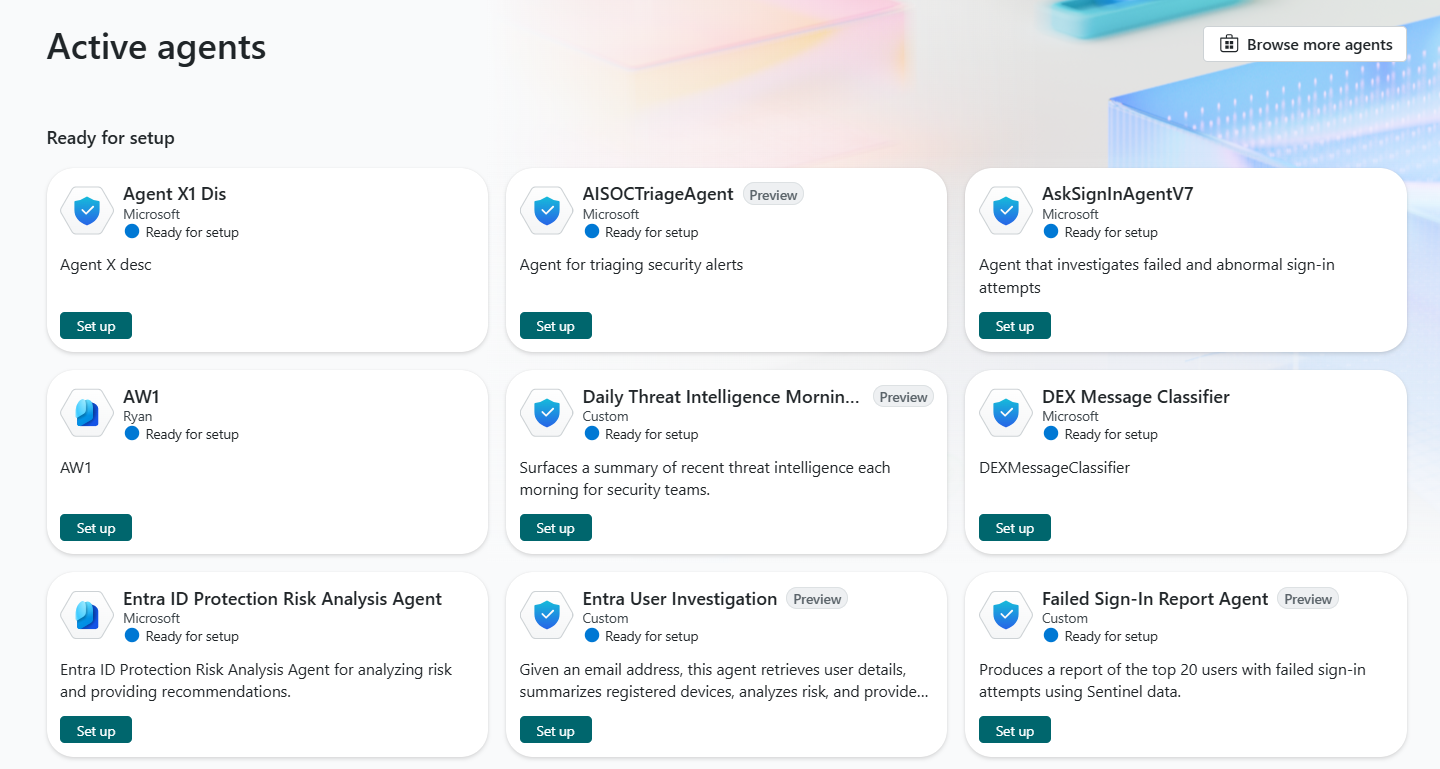 Image of Security Copilot agents cards