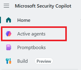 Image of Security Copilot agents from the menu