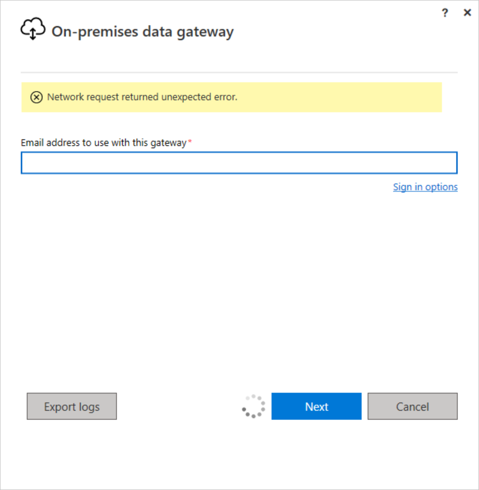 Gateway configurator network unexpected error.