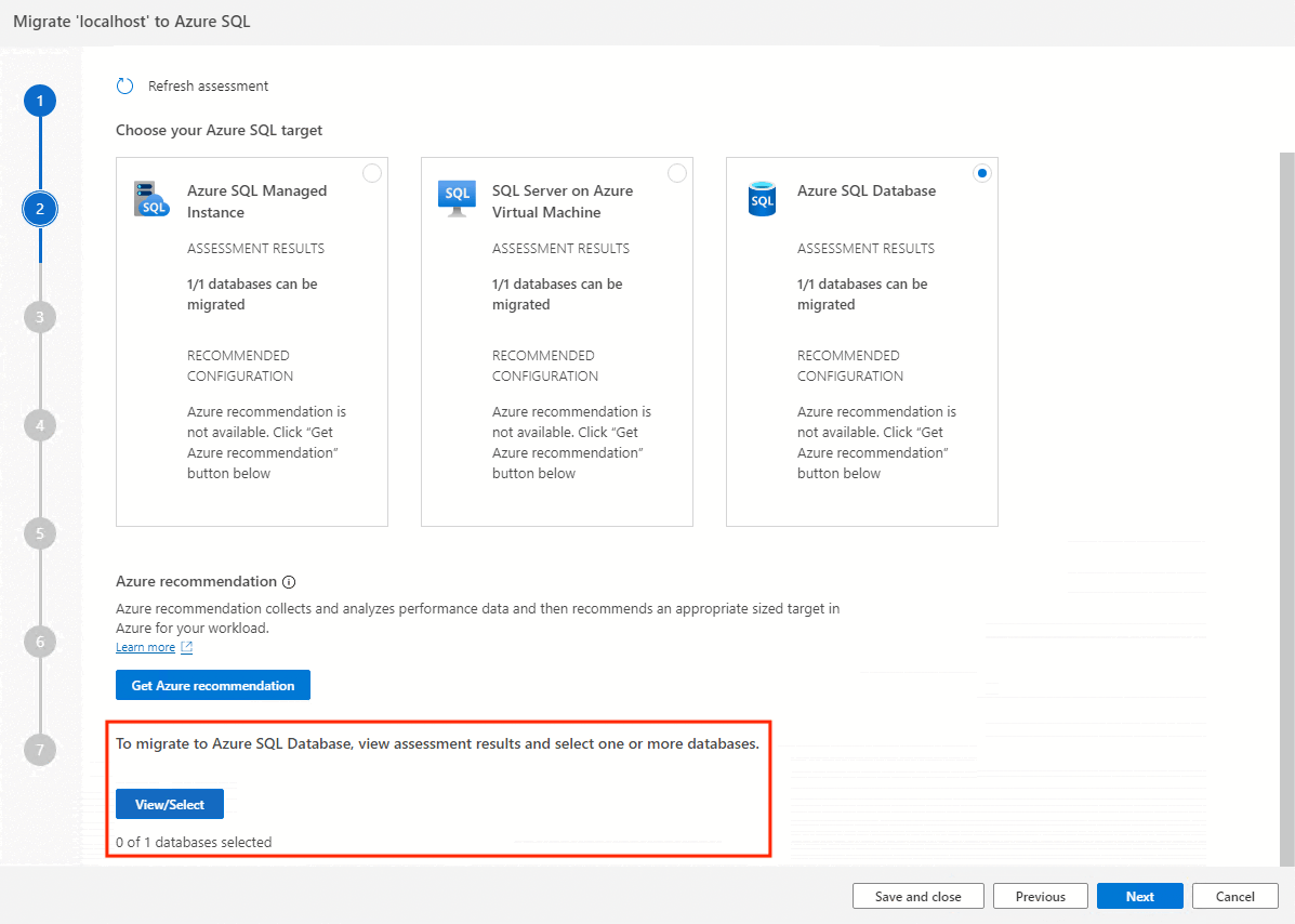 Screenshot that shows view/select assessment results.