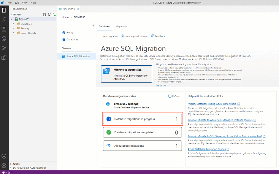Screenshot that shows database migration details.