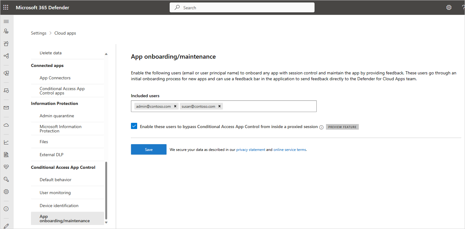 Screenshot of the App onboarding / maintenance settings.