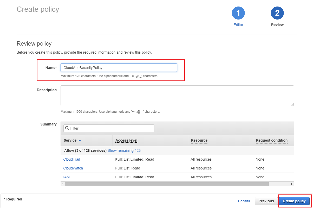 Provide AWS policy name Provide AWS policy name.