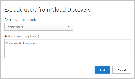Screenshot that shows the option to exclude users from the Cloud Discovery report.