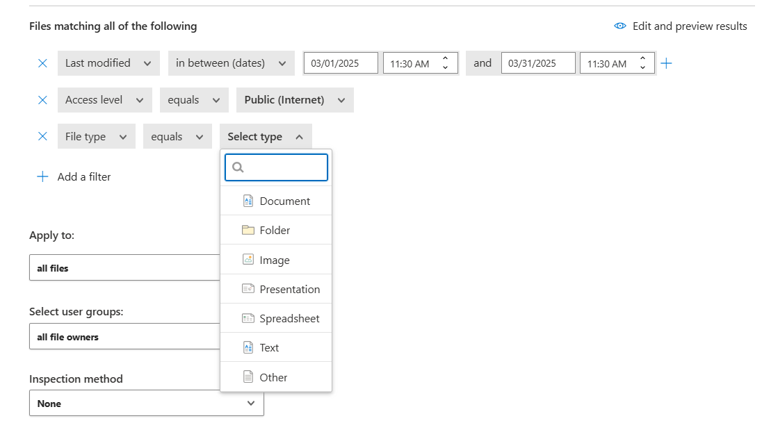 Screenshot showing different file types