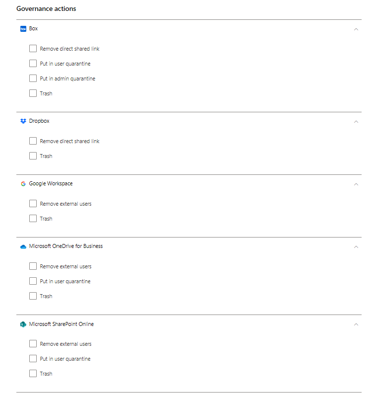 Screenshot that shows malware governance actions.
