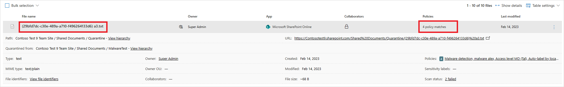 Screenshot of sample policy content matches.